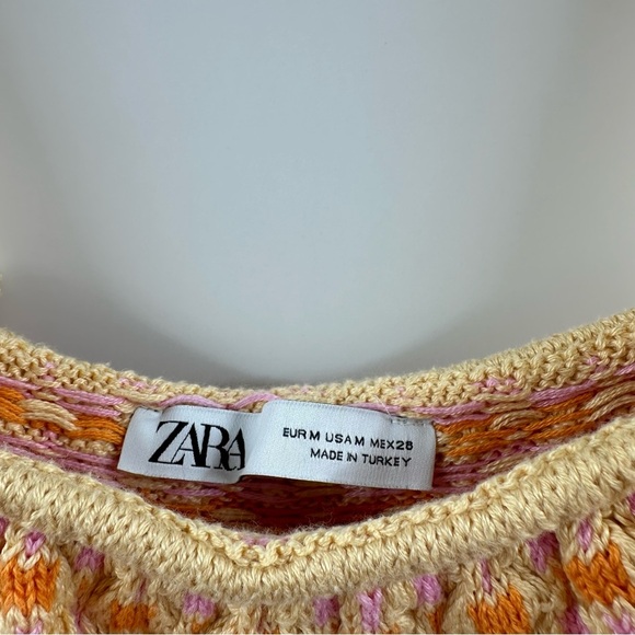 Zara Knitted Tank Top – Light Yellow with Pink & Orange, Ruffled Details - Picture 3 of 5